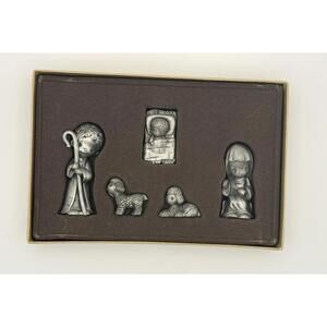 Vintage Pewter Precious Moments 1981 “Come Let Us Adore Him” 5 Piece IOB